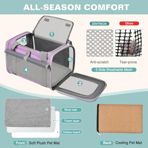 Cat Carrier Airline Approved Privacy Portable Top Load Pet Travel Bag | Soft Sided Pet Carriers for Small Cats Dogs Puppy up to 16 Lbs,Collapsible,Zipper Lock,Luggage Sleeve,2 Storage,Washable - color: Purple