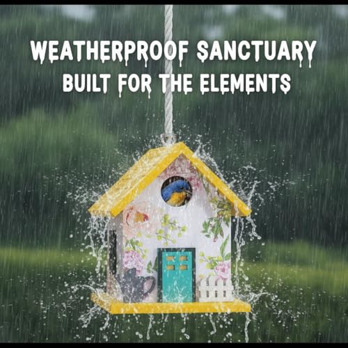 CEDAR ALPHA Spring Melody Bluebird House, Composite Material Nesting Box, Hanging Birdhouse for Blue Bird,Sparrow, Chickadee, Birdhouse for Outside, 5 Years Weatherable Bird Box on Post for Pole (A) - color: Yellow