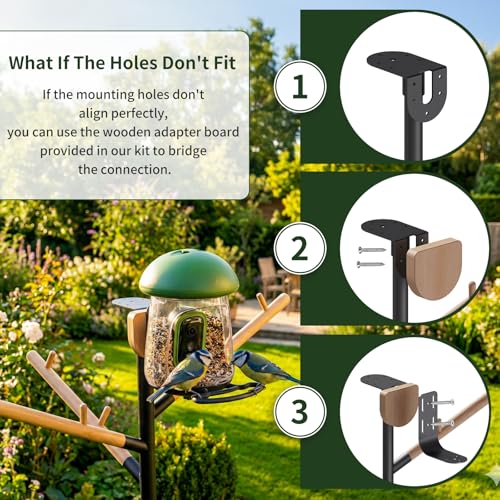 LONA 105 Inch Bird Feeder Pole for Outdoor, Squirrel Proof, 5-Prong Base | Adjustable 0.9” Dia Bird House with Mount Kit,Heavy Duty Stand with 6 wooden Hooks, Suit for Various Feeders, Black, 1 Pack