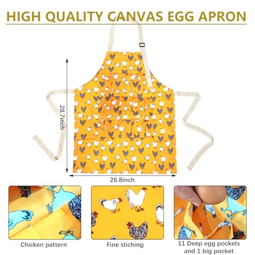 2 Pcs Egg Collecting Apron Chicken Gathering Basket with 7 Pouches Fresh Egg Holding Apron with 11 Pockets - color: Yellow Type 02