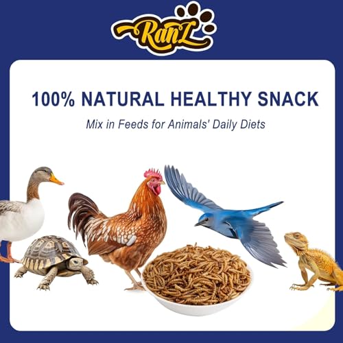 RANZ 8LBS Non-GMO Dried Mealworms for Chickens, High Protein Meal Worms, Premium Chicken Feed, Whole Large Mealworms for Blue Birds, Ducks, Fish - size: 8 Pound (Pack of 1)