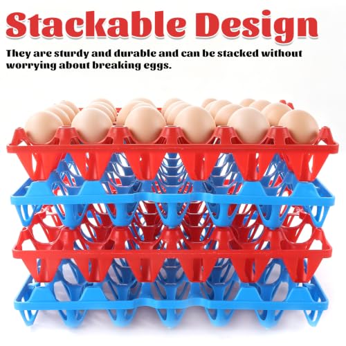 16PCS Plastic Egg Trays Egg Crates, Stackable Eggs Cartons Egg Flats, 30-Egg Storage Trays for Packing, Storage, Shipping (Blue, Red) - color: Blue/Red-16PCS