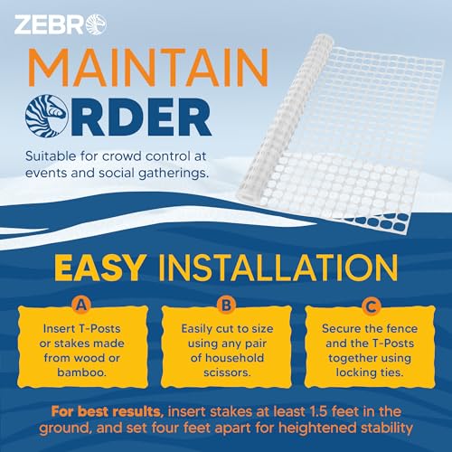ZEBRO 4' x 100' White Plastic Garden Fence Roll – Standard Duty Safety Netting for Snow, Poultry, Deer, Dogs – Reusable Outdoor Barrier for Yard, Landscaping, Animal Protection - color: White, size: Standard-Duty 4' x 100'