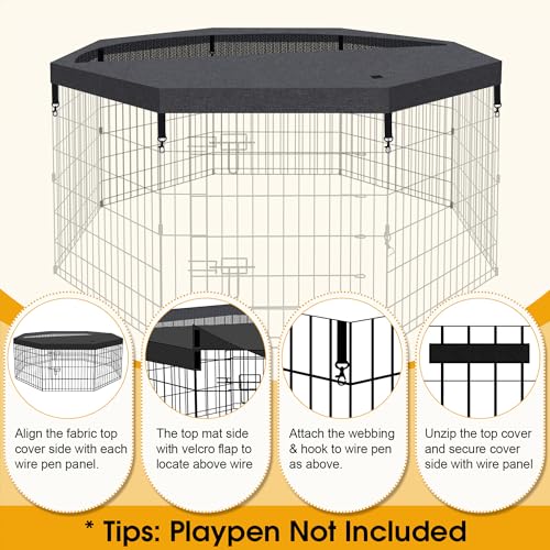 Artmalle Dog Playpen Top Cover Only, 8-Panel 24-Inch Octagonal Mesh, Black | Mesh top cover fits most 8-panel, 24-inch-wide octagonal dog pens, adding shade, airflow and jump-out protection. Cover only. - style: Top cover Black