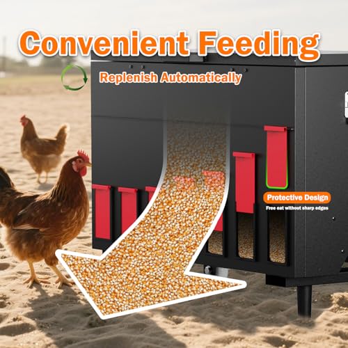 14 Ports Automatic Chicken Feeder 130lbs Capacity | Portable Poultry Feeder, Waterproof Metal Chicken Feeder, Suitable for Geese, Ducks, Turkeys, Quails