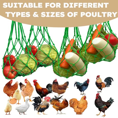 Chicken Vegetable Fruit Hanging Feeder 4Pcs, Reusable String Bag with Hook for Chicken Coop Toys, Poultry Feeding Tool for Hens,Duck,Goose(Green) - color: Green