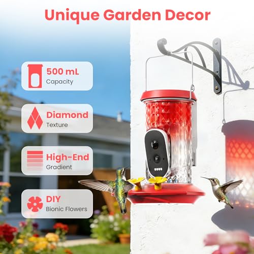 Smart Hummingbird Feeder Camera | AI Identification, 2.5K UHD, Night Vision, Attract Hummingbirds, Solar Powered Outdoor, IP66 Weatherproof, Garden Decor, Gift