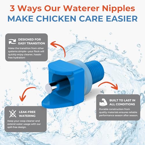 Lil'Clucker Horizontal Chicken Waterer Nipples, Pack of 15 Chicken Nipple Waterer with Drill Bits, Easy Install Automatic Chicken Waterer System, No Leak Chicken Water Feeder, Poultry Waterer - Blue - color: Blue