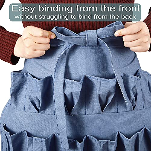 Egg Collecting Apron with 18 Pockets for Gathering Chicken, Duck, Goose Eggs, Chicken Egg Apron, Chicken Gift for Mums & Friends, Chicken Coop Accessories, Blue 21inch