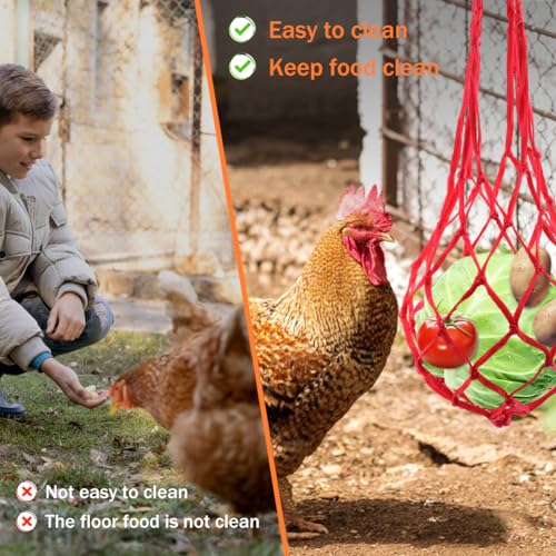 4pcs Chicken Vegetable Hanging Feeder Polyester Chicken Vegetable String Bag with Metal Hooks in Coop Veggies Holder Feeding for Poultry, Hens, Duck(4 Colors)