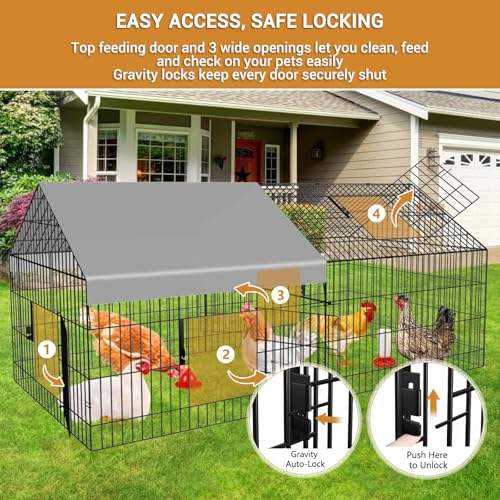 Chicken Coop 87"×40" Metal Portable Black Duck Coops Enclosure with Waterproof Cover Chickens Cage Runs for Yard Outdoor Backyard Farm Duck Pen Chicken Tractor for Rabbit, Dog, Cat,Small Animal