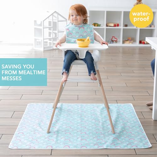Bumkins Baby Splat Mat - Under High Chair Mess Mat for Kids, Waterproof Reusable Fabric, Arts & Crafts, Playtime, 42inx42in, Rainbow Blue - color: B4 Rainbows