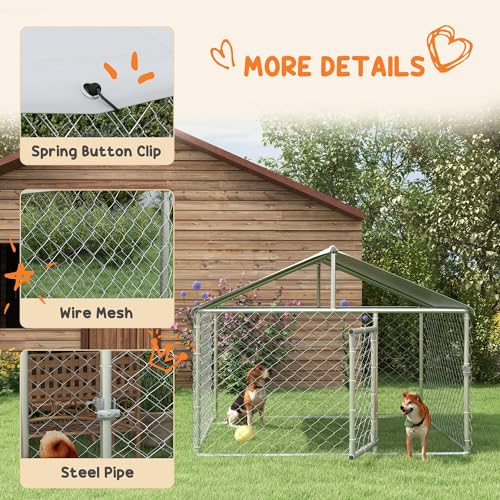 PawHut Outdoor Dog Kennel, Heavy Duty Dog Run Outdoor Fence with Waterproof Cover, Galvanized Chain Link, Secure Lock, for Large Breeds, Chickens, Ducks, 6.5' x 6.5' x 5' | Heavy Duty Dog Run Outdoor Fence, Waterproof Cover, Galvanized Chain Link, Secure