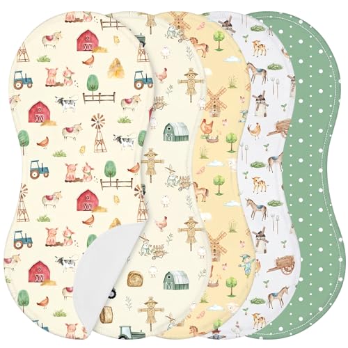 SmoothNovelty 5 Pack Farm Animals Baby Burp Cloths Soft Absorbent Burping Rags for Newborns 19"x9" Spit up Cloths for Boy Girl Newborn Baby Shower Registry Gifts Set Nursery Decor - style: Farm Animals