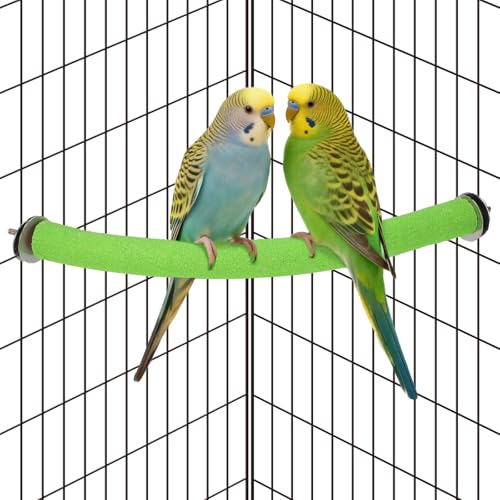 Rypet 90-Degree Parrot Perch for Cage Corner, Quartz Bird Perch (Green S) | For Paw Grinding Clean Stick Exercise, Rough Quartz Surface, Small Parakeets Cockatiel Conures - color: Green-corner-90, size: Small