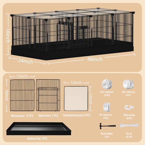 22 Panels Small Animal Playpen, Pet Playpen with Doors & Waterproof Mat | Metal Wire Yard Fence for Rabbits, Guinea Pigs, Hamsters, Chicken, Hedgehogs, Indoor Outdoor C&C Cage Black