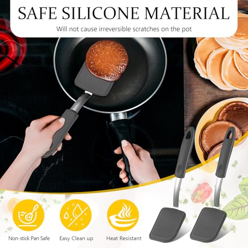 Silicone Cookie Spatula Turner 2 Pack Mini Brownie Spatula Flexible Kitchen Small Silicone Turner for Nonstick Cookware Heat Resistant No Scratch Flipper for Egg(Solid Flat,Grey) - color: Gray