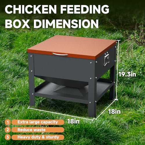 Metal Chicken Feeder with Waterproof Cover, Galvanized Steel Automatic Chicken Feeder, 80 lbs Large Capacity, No Waste Chicken Feeder with Portable Handles, Poultry Feeder for Chickens, Ducks - color: Orange