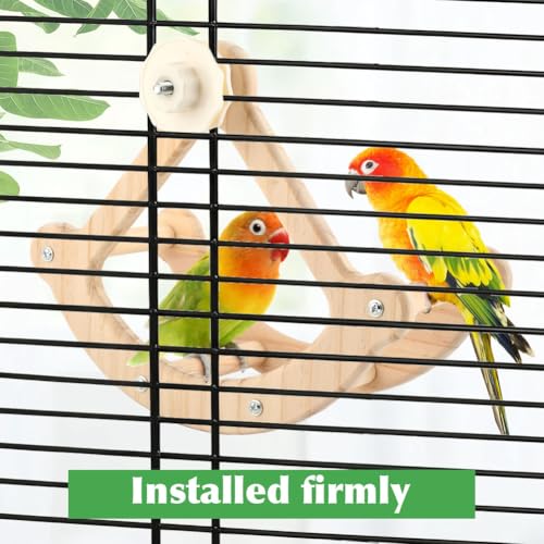 Bird Perch Toy, Wooden Interactive Rocking Parakeet Toys & Perches, Exercise Wheel Cockatiel Toys, Intelligence Puzzle Birds Enrichment Toy Bird Playground for Budgies Conure (Wood)