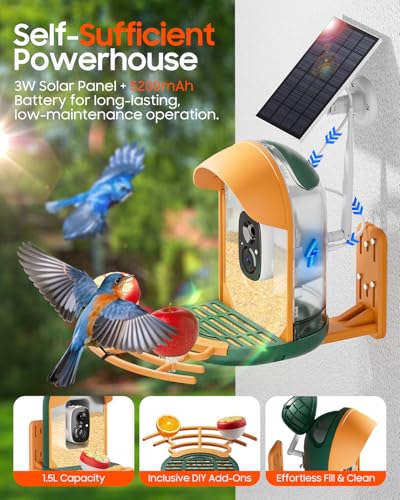 Bird Feeder with Camera, Smart Birdfeeder with Cam Solar Powered, 2K HD Video, AI Identification, Instant Arrival Alerts, IP66 Bird Bath & Feeder,Gift for BirdLover (with Stand, Dark Green) - color: Dark Green, style: With Stand