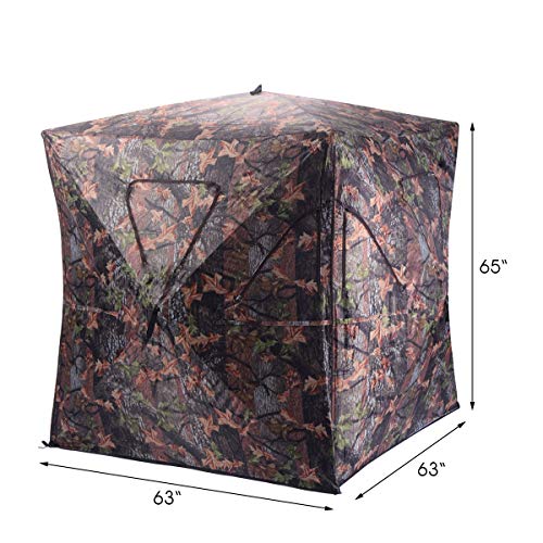 Tangkula 3 Person Pop up Ground Blind, Portable Hunting Blind with Mesh Windows, Carrying Bag & Ground Stakes, Camouflage Hunting Tent with Hub System, Camo Deer Blinds for Hunting - style: Inverted window
