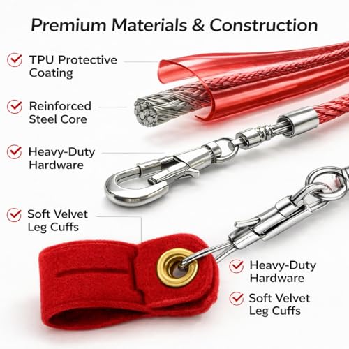 Bird Harness Leash Anti-bite Outdoor Red Flying Training Rope with 5pcs Different Sizes of Soft Foot Loops and Training Whistle(Upgraded Version of Ankle Ring)
