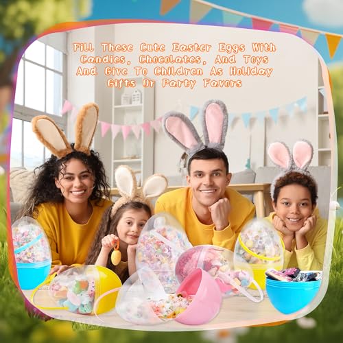 6 Pcs 10 Inch Giant Translucent Easter Eggs Large Jumbo Clear Plastic Giant Easter Eggs with Handle for Easter Hunt Supplies Basket Stuffers