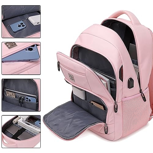 Laptop Backpack,Business Travel Anti Theft Slim College Backpack | Water Resistant Durable Computer Bag Gift for Women & Men Fits 15.6 Inch Laptop and Notebook - Light Pink - color: Light Pink, size: 15.6 Inch, style: Laptop