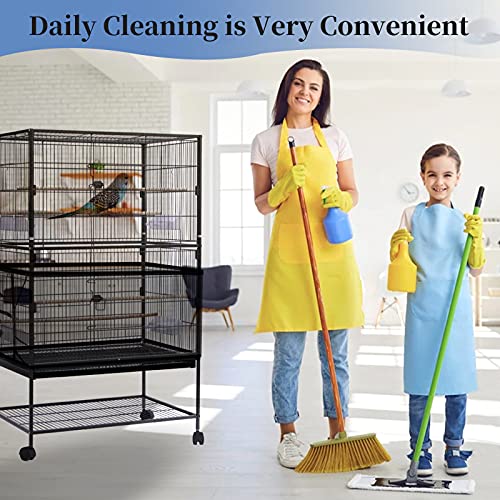 Daoeny Large Bird Cage Cover, Bird Cage Seed Catcher, Adjustable Soft Airy Nylon Mesh Net, Birdcage Cover Skirt Seed Guard for Parrot Parakeet Macaw African Round Square Cages (Black) - color: Black