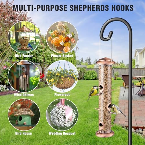 Shepherd Hook for Outdoor, 76" Heavy Duty Bird Feeder Pole with 5 Prong Base, Adjustable Height Bird Feeder Stand Ideal for Hanging Bird Feeders, Plant, and Garden Decorations - size: 76 Inch