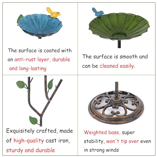 Bird Baths for Outdoors, 37" H Bird Bath for Outside, 3-in-1 Bird Feeders for Outdoors, Pedestal Birdbaths, Metal Bird Bath Bowl for Garden, Lawn, Yard Decor