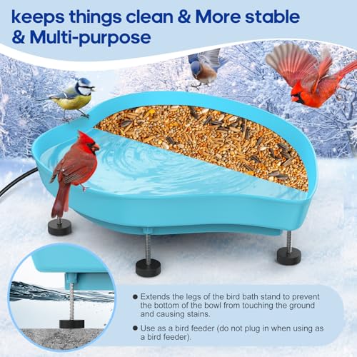 Heated Bird Baths for Outdoors for Winter - 60W Thermostatically Controlled Heated Bird Bath for Outside Winter, Large Capacity Heated Birdbath for Outdoors for Winter Garden Yard Lawn (Blue)
