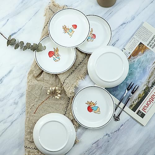 Cute Cartoon Animals Pattern Ceramic Sauce Dishes, Seasoning Dishes, Sushi Soy Dipping Bowls, Appetizer Plates, Dessert Plates, Little Cat Bird Feeding Bowls, Set of 6-Rabbits-5 Inch - color: Rabbits, size: 5 Inch
