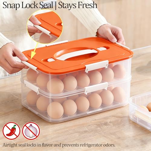 VitalYang Deviled Egg Container with Lid, Double Layer Egg Container, 36 Count Deviled Egg Tray- Secure Lock & Handle, Stackable, Leak-Proof Design for Parties & Catering, Orange - color: Orange
