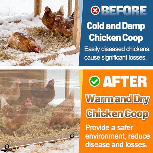2pcs 4x13ft Chicken Coop Covers Accessories for Winter - Easy to Install Waterproof Chicken Run Tarp with Elastic Cords & Ropes - size: 4x13ft