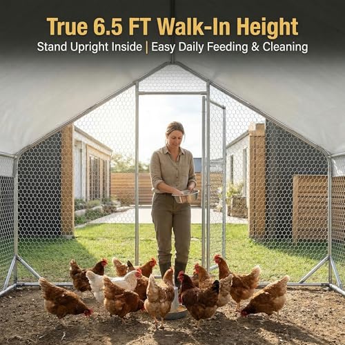 Efficraft Large Walk-in Chicken Coop, 13 x 9.8 x 6.6 ft, Cover & Perch | 13 x 9.8 x 6.6 ft walk-in poultry run with reinforced frame, waterproof cover, and eucalyptus roosting perch. - size: 158.0"L x 118.0"W x 80.0"H