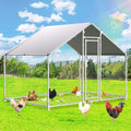 Large Metal Chicken Coops 6.4Lx9.84Wx6.6H FT for 8/10/16 Chickens with Run, Walk in Chicken Run Chicken Pen with Cover and Feeding Door, Spire Poultry Cage Hen House for Yard with Cover - size: 6.4'L x 9.84'W x 6.6'H