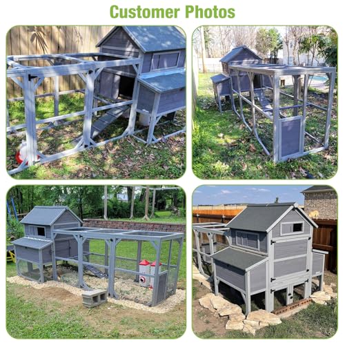 Large Chicken Coop Outdoor Waterproof Chicken Run with Asphalt Roof, Wooden Poultry Enclosure with Easy-Clean Slide-Out Tray for 8-10 Chickens Poultry Cage with Nesting Boxes for Duck Rabbit - size: 134.5"L x 59.0"W x 62.4"H