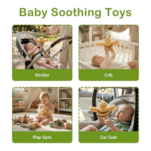 Baby Hanging Flying Bird Musical Toys for Stroller Car Seat Crib Play Gym | Ages 0-36 Months, Tummy Time, Sensory Music Toys, Plush with Clamp, Boys and Girls, Flapping Wings Bee/Birds Toy - color: Yellow Bee