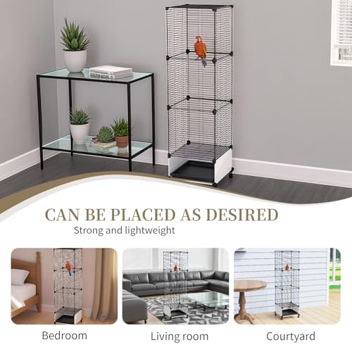 Lightweight Bird Cage with Removable Tray and Adjustable Perch – Portable Small Animal Cage with Single Lockable Door, Easy to Clean & Move for Parrots, Parakeets, Cockatiels, and Finches-M