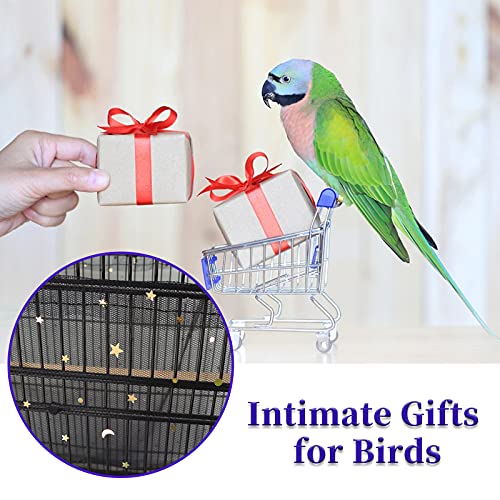 Daoeny Large Bird Cage Cover, Bird Cage Seed Catcher, Adjustable Soft Nylon Mesh Net with Twinkle Moon Star, Birdcage Cover Skirt Seed Guard for Parrot Parakeet Macaw Round Square Cages (Black) - color: Black, Sequins Star