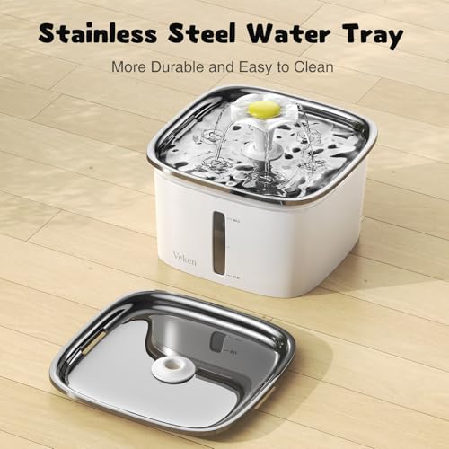 Veken Innovation Award Winner 95oz/2.8L Cat Water Fountain | Automatic Pet Fountain Dog Water Dispenser with Stainless Steel Lid, Replacement Filters & Silicone Mat Included (Silver) - color: Silver