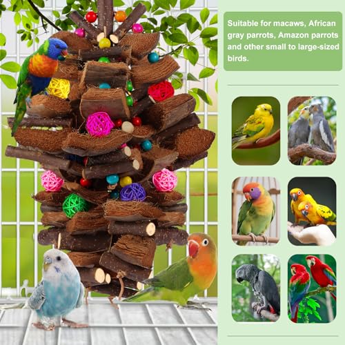 Kyouki Bird Toy for Parrots，Cockatiels, Budgies, Conures, Macaws, Lovebirds, Amazons and Other Small/Medium/Large Birds - Chewable & Shreddable Natural Coconut Husk Enrichment Toy (Large) - size: Large Standard