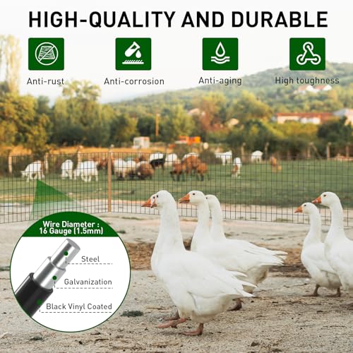 Black PVC Coated Welded Wire Fence 36 in x 50 Ft for Yard Plant Protection | 2 x 3 Inch 16GA Garden Border Fencing Roll Metal Wire Mesh Animal Barrier Fence for Dog Poultry Netting - size: 36in x 50ft