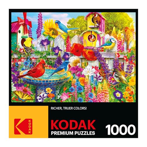 RoseArt Kodak Premium Bird Bath Garden 1000 Piece Jigsaw Puzzle | Fully Interlocking Pieces, Bonus Poster Included, Made in USA