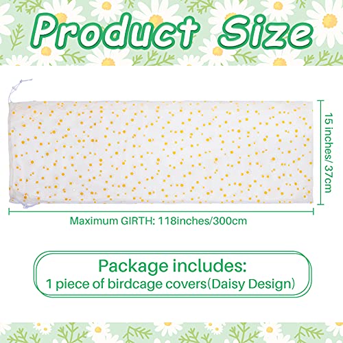 Shappy Large Bird Cage Net Cover for Seed Bird Cage Skirt Seed Catcher with Daisy Pattern Adjustable Nylon Protector for Budgie Parrot Parakeet Macaw(X-Large,White Daisy)