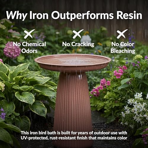 Sunnydaze Modern Bird Bath for Outside, Iron, 23” H, Canyon Clay Glaze | UV & Rust-Resistant Matte Finish, Durable Iron,1 Gal Water Cap, Outdoor Birdbath for Garden, Pedestal Bird Bath with Bowl - color: Canyon Clay Glaze