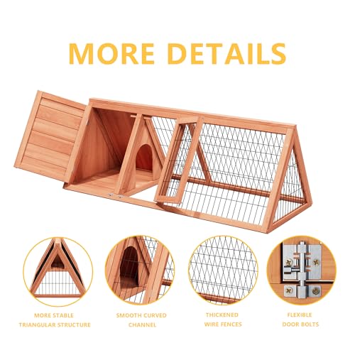 Rabbit Hutch Bunny Cage Indoor Outdoor for Chickens, Quails, Ducks | Small Poultry Enclosure, Ventilating Wire Fence, Pull-Out Tray, A-Frame Design, Waterproof Roof - color: Natural Wood