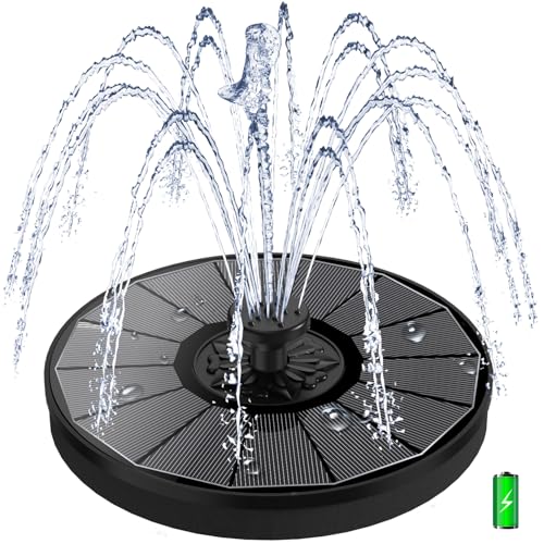 Yzert Solar Fountain with 2000 mAh Battery Backup Works in Cloudy, Glass Solar Powered Bird Bath Fountains with 7 Nozzles, 3.5 W Solar Fountain Pump for Birdbath,Garden, Outdoor, Pond