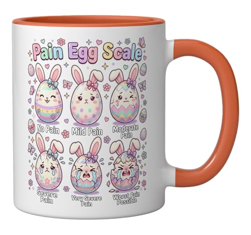 Cute Medical Bunny Egg Easter Nurse Pain Egg Scale Ceramic Mug, Orange/White - color: Orange/White